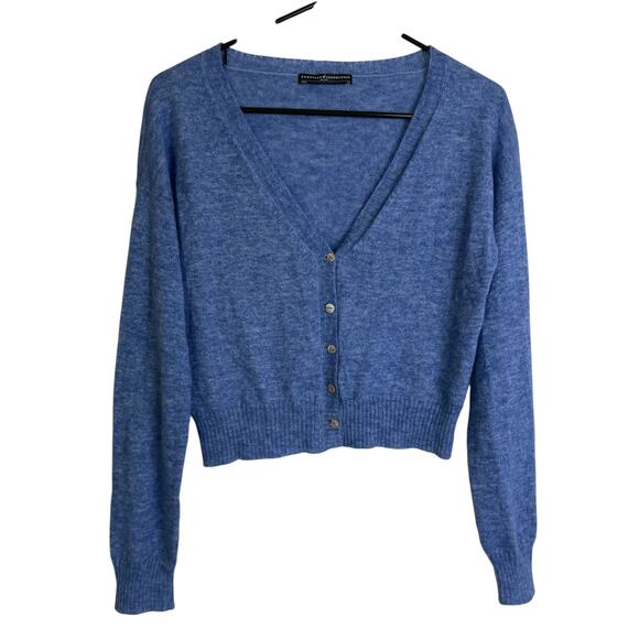 Peruvian Connection Cardigan Sweater Womens XS Blue Button Up Crop Alpaca Wool - Picture 1 of 10